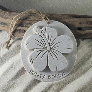 Punta Gorda Hibiscus Sand Ornament- Handcrafted- Florida ornament - garden ornament
