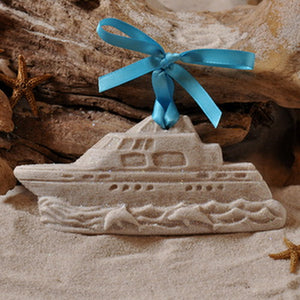 Yacht with Jumping Dolphins in the Waves Sand Ornament (#243)