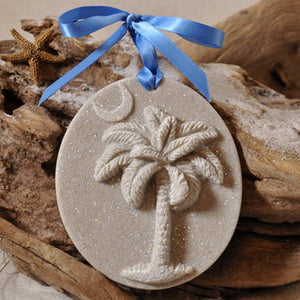 Palmetto Palm Tree with Crescent Moon Sand Ornament (#257)