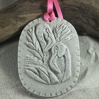 flamingo love two flamingos made of sand ornament by the sand store