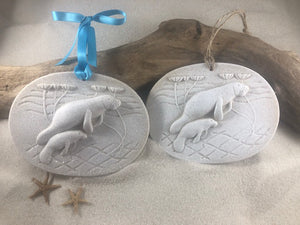 Manatee with Baby Calf Sand Ornament (#353)